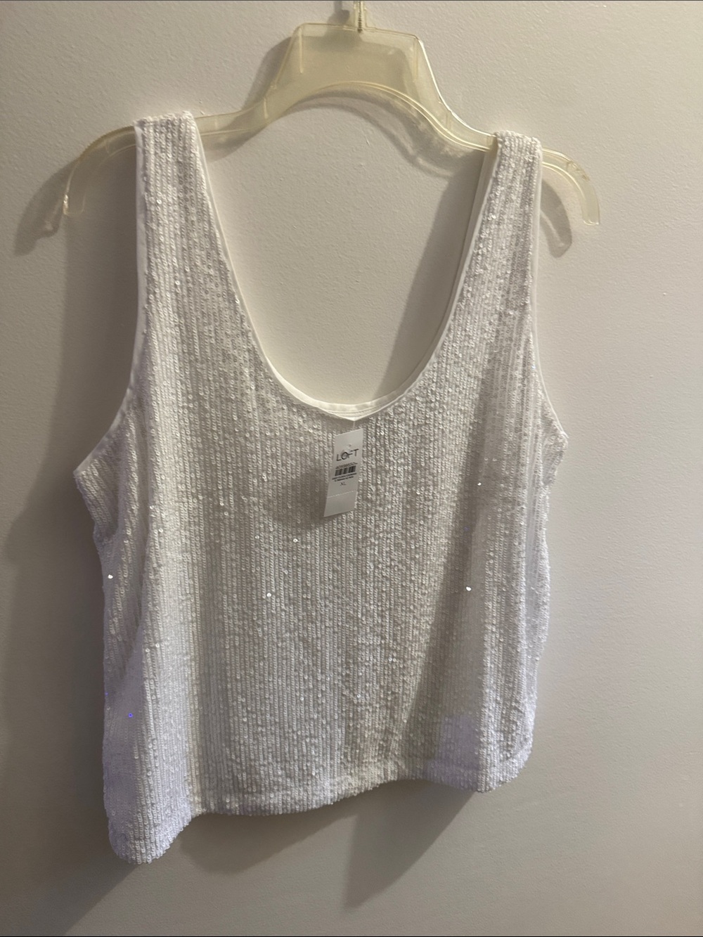 LOFT White Sequin Scoop Tank size XL.